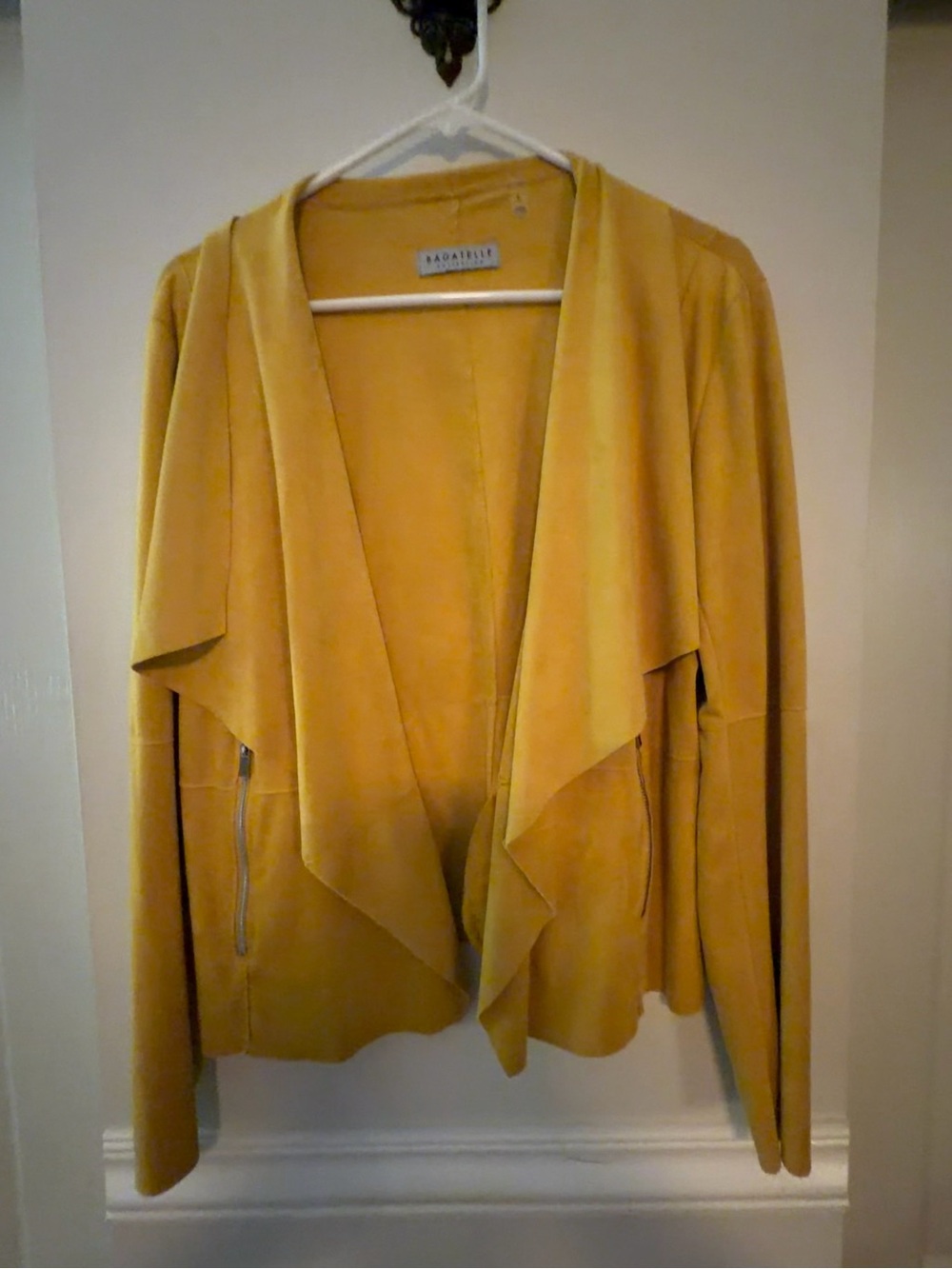 **NWOT bagatelle Mustard Yellow Suede Drape-Front Jacket Blazer